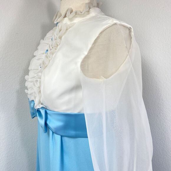 Vintage 70s Baby Blue Prom Dress Small Union Label Maxi Long Sleeves Ruffles USA - Picture 7 of 14
